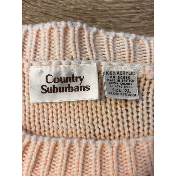 Vintage Country Suburbans Womens XL Pink Blue Short Sleeve Cable Knit Sweater - Picture 5 of 9